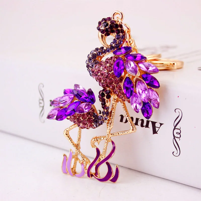 Delicate Double Flamingo Bird Key Chains Rings Holder For Car Crystal Rhinestone Bag Pendant For Women Keyrings KeyChains K277