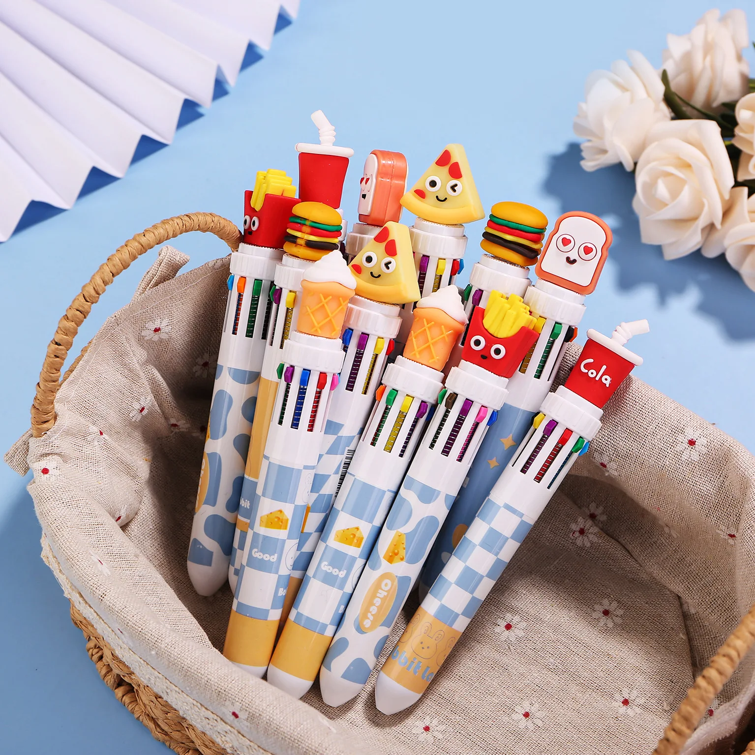 6Pcs/Set Creative 10 Colors Fast Food French Fries Hamburgers Ballpoint Pens Graffiti Pen Multi Colored Student Children Gifts