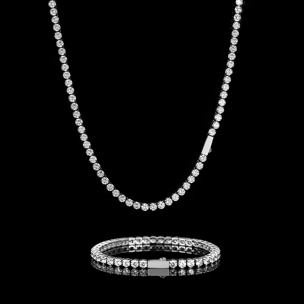 Best-Selling Hip-Hop Jewelry Ice Out 3/4/5Mm Moissanite Stainless Steel Tennis Chain Unisex Tennis Bracelet GRA Certificate