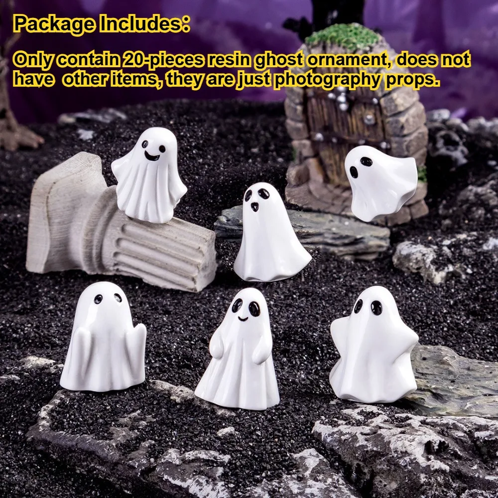 20 Pieces Halloween Ghost Miniature Decor Mixed Cute White Ghost Figure Solid Color DIY Craft Desk Ornament Resin Accessory Gift