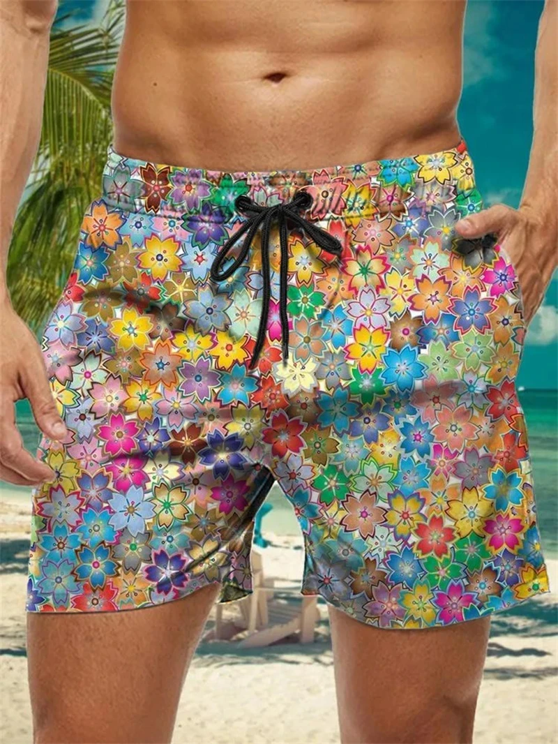 

Trendy Floral Graphic Short Pants For Men Summer Fashion Vacation 3D Printed Hawaiian Beach Shorts Casual Oversized Swim Trunks