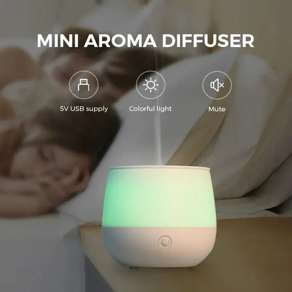 Essential Oil USB Aroma Diffuser 5V Ultrasonic Air Humidifier BPA Free 7 Color Changing Night for Office Home Bedroom Spa 60ml