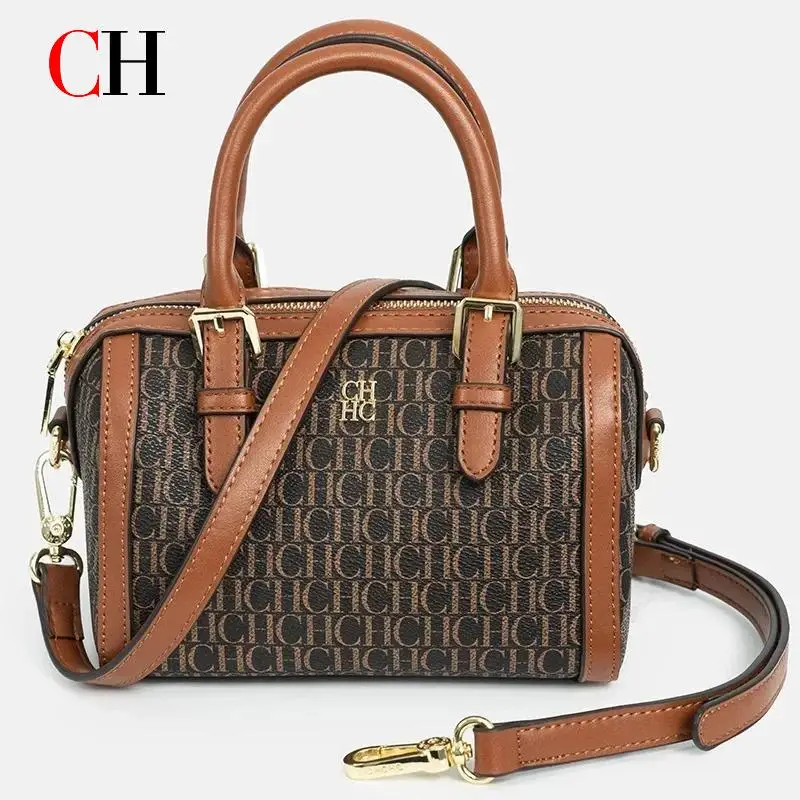 

CH Women Boston Bag Luxury Monogram Print Classic Pillow Shape Crossbody Bag Top Handle Metal Hardware Daily Commute Casual