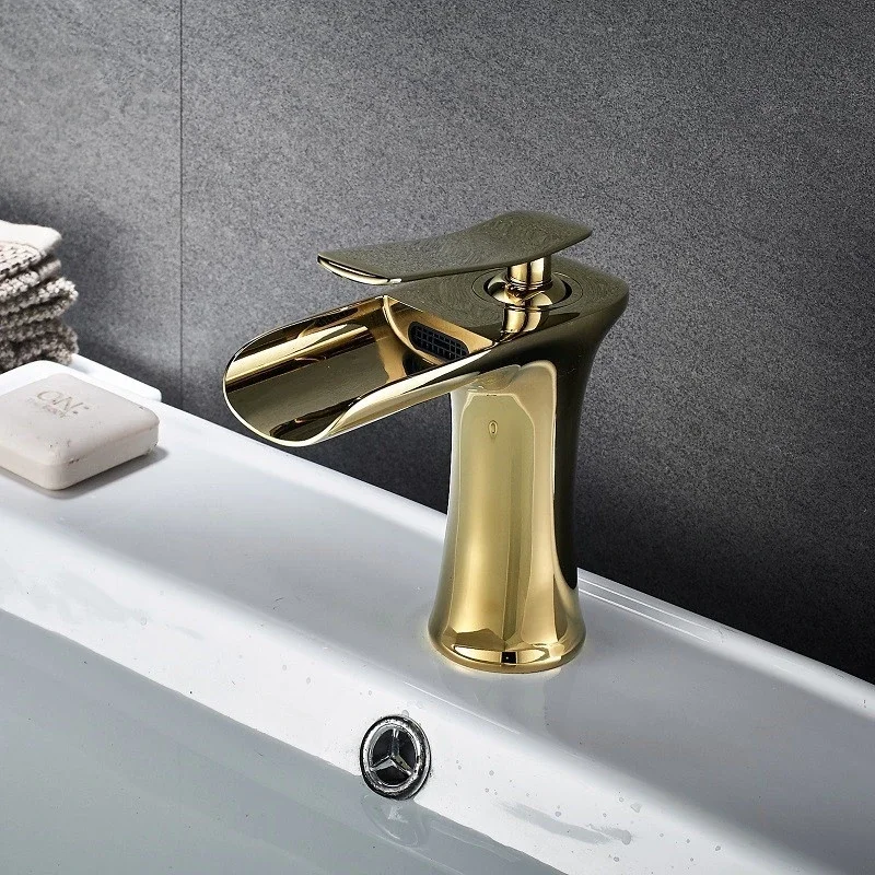 Bathroom Mixer Tap Brass Waterfall Sink Faucet Deck Mounted Single Handle Hot and Cold Water Basin Faucet White Black Gold