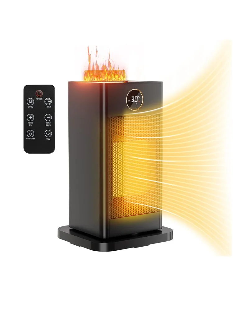 Heizlüfter mit Befeuchtungsfunktion und Umgebungslicht, 1500 W, schnelles Aufheizen, leise, Fernbedienung, elektrische Heizung