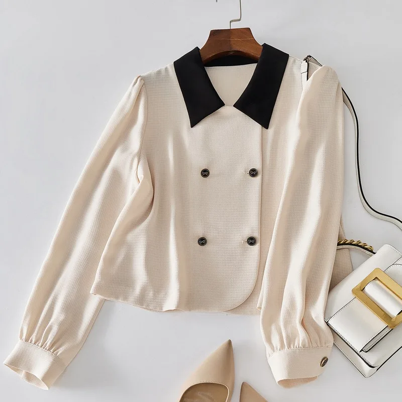 Vintage damesblouses Casual effen kleur Tops Mode Losse zomer Franse kleding Koreaanse damesshirts met lange mouwen