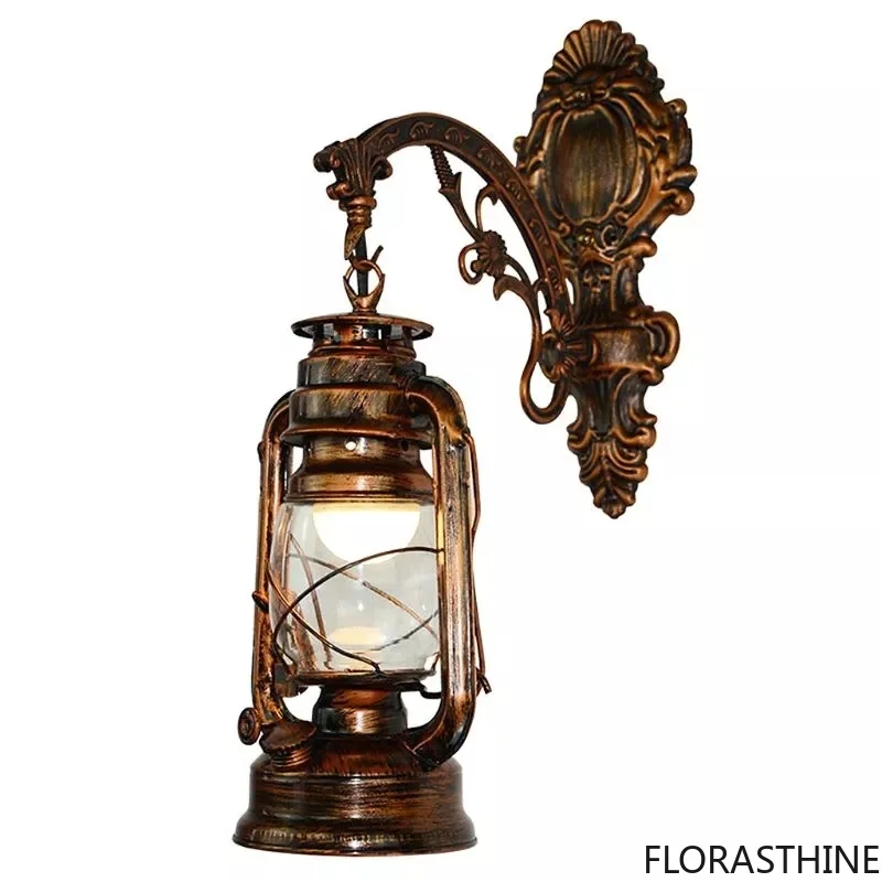 Vintage LED Wall Lamp Barn Lantern Retro Oil Coal Wall Light European Antique Style