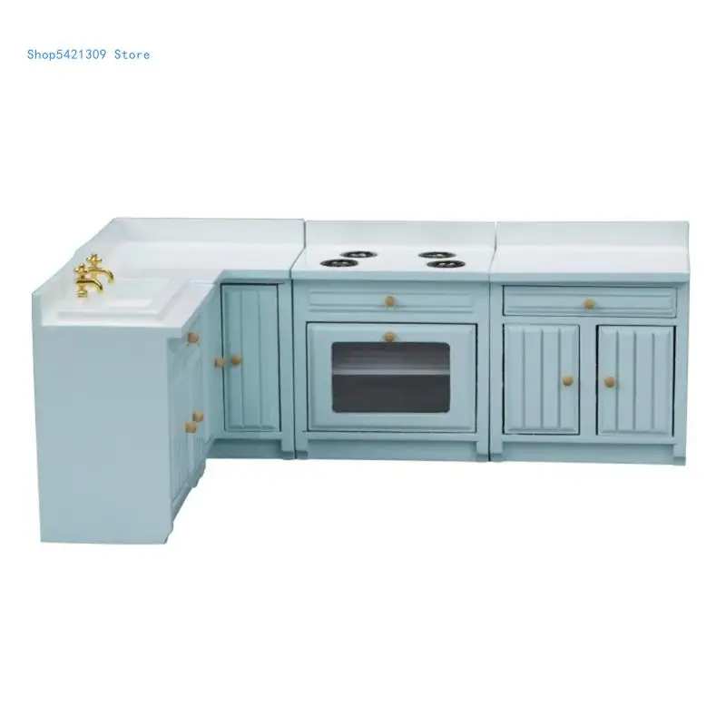 1/12 Dollhouses Furniture Kitchen Cabinet with Sink and Cooking Stove for Interactive Fun Children Collectible Toy