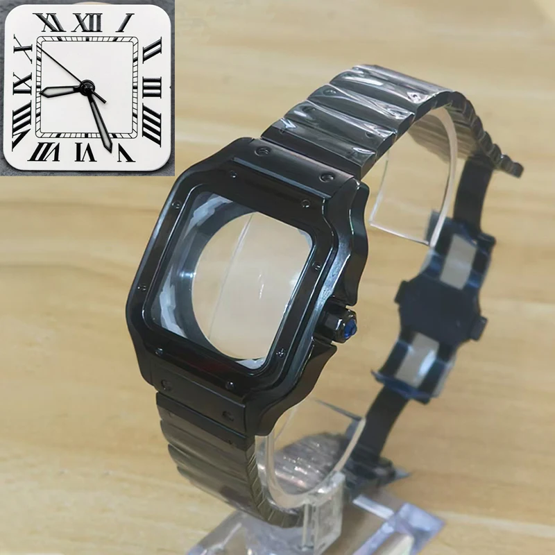 Customized NH35 Case 38mm Square Santos Steel Case Mineral Coated Glass Fits NH35 NH36 4R35 7S26 Movement Replace Watch Case