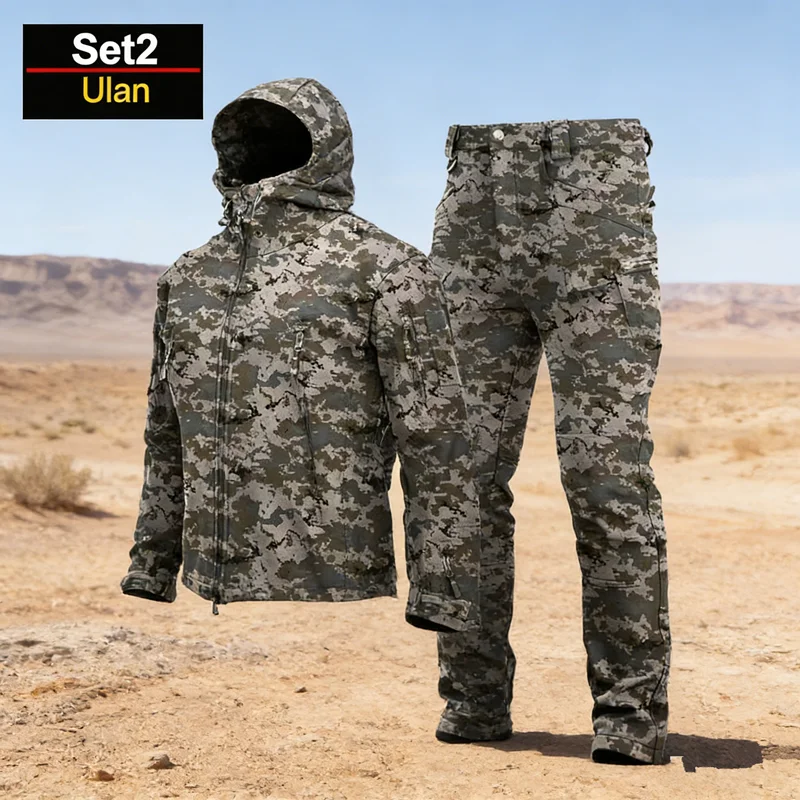 2026 Winter Autumn Tactical Hiking Jackets Suit Men SoftShell Tactical Waterproof Fishing Camping Climbing Fleece Jacket Set