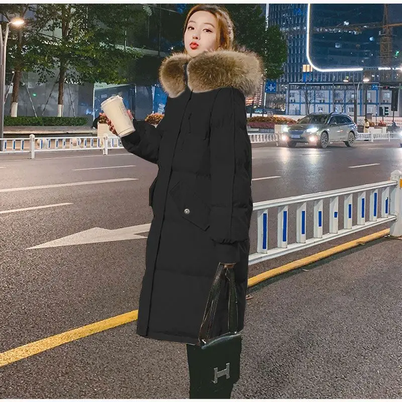 Korean Style Plus Size Fur Trim Hooded Puffer Cotton Parka Women Oversized Loose Fit Long Thick Warm Winter Casual Outfit 2026