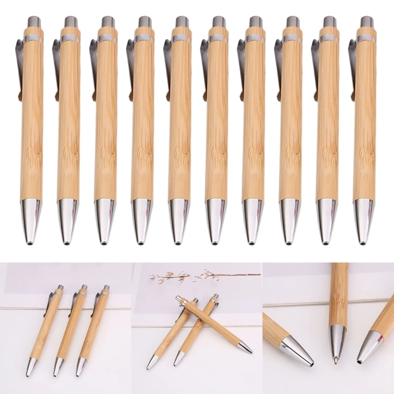 10x Ballpoint Pen 0.5mm Retractable Ballpoint Pen Bamboo Pen Smooth Writing Pen Stationery School Office Supplies