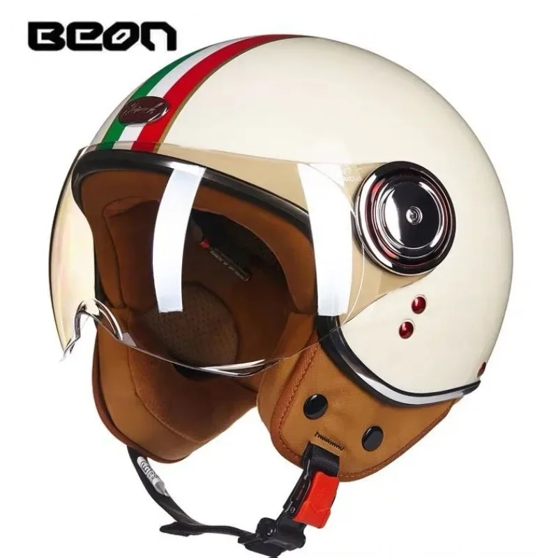 Beon-Casque de moto rétro avec certification ECE, demi-casquette chaude, casque de sécurité pour véhicule électrique, toutes saisons, hiver