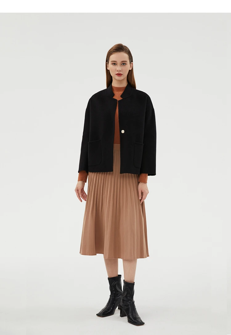 CAIXINGLE Herbst- und Winterneuer Damenmantel 100% Reine Wolle Wendbarer Wollmantel Stehkragen Schwalbenschwanz-Damen-Crop-Top – Detail 17