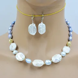 8mm natural gray Baroque pearl necklace earring set. Women's Party Classic Jewelry 18 