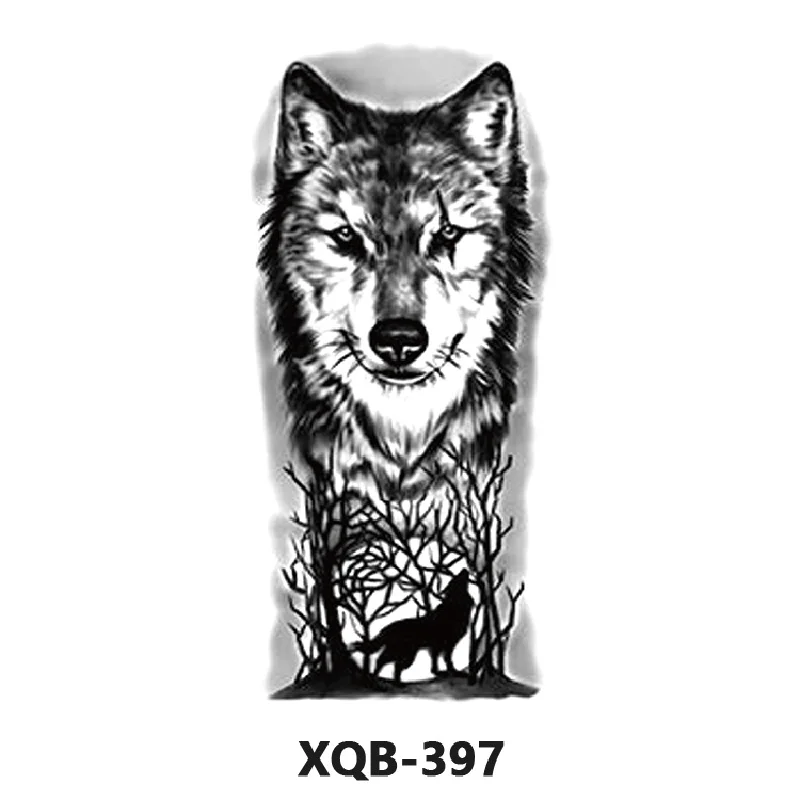 Small Full Arm Animal Tiger Wolf Tattoo Sticker Half Arm Waterproof Durable Black And White Temporary Tattoos Tatto 210*114mm