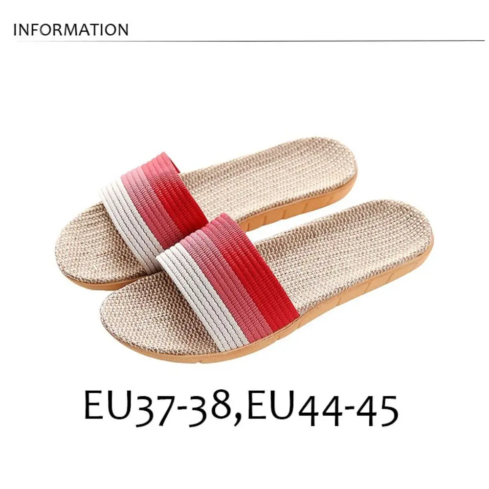 Casual Non-Slip Linen Indoor Slippers Soft Flax Men Slippers Stripe Sandals Women Slippers Home