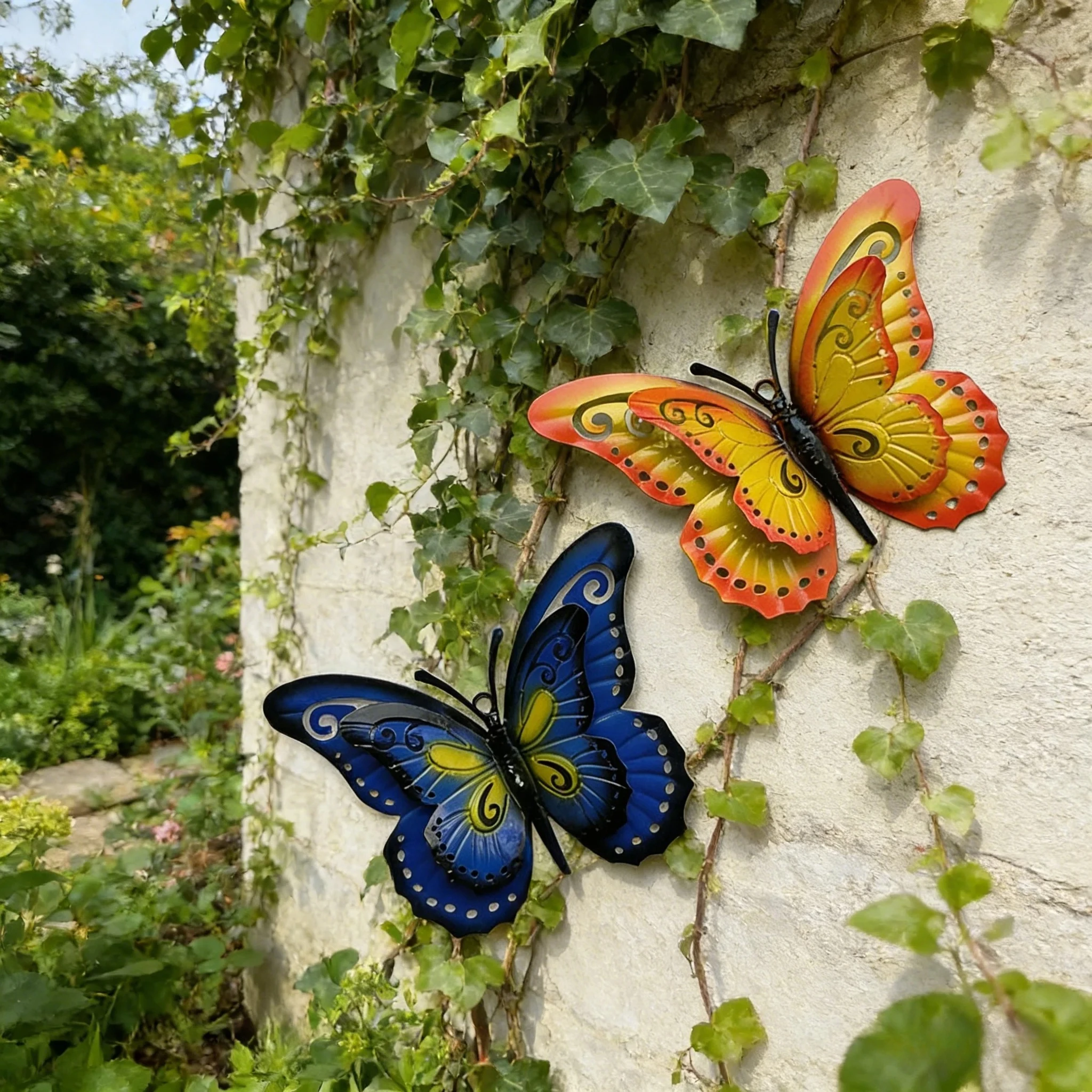 1PC 3D Double Layer Iron Butterfly Wall Art Metal Butterfly Wall Decor Outdoor Garden Fence Hanging Ornament Patio Yard Crafts