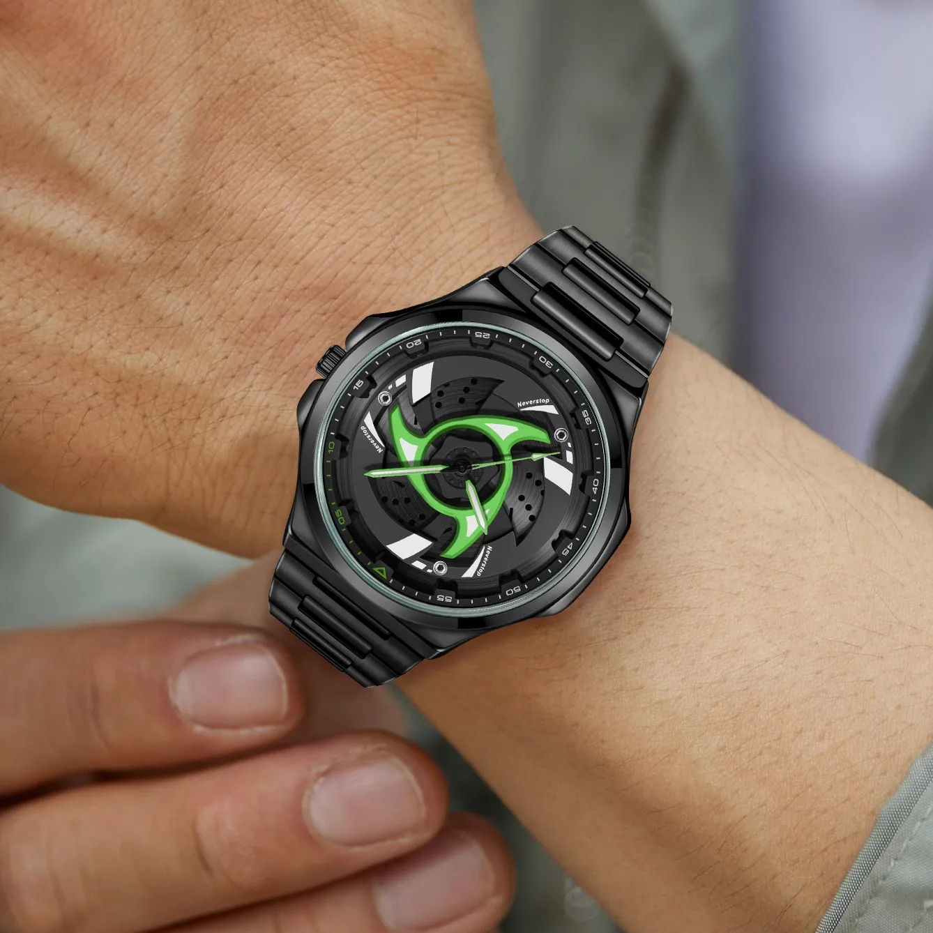 

2026 New Fashionable Stainless Steel Alloy Watch with Rotating Wheel Hub and Dial Design, Sporty Quartz Watch for Men