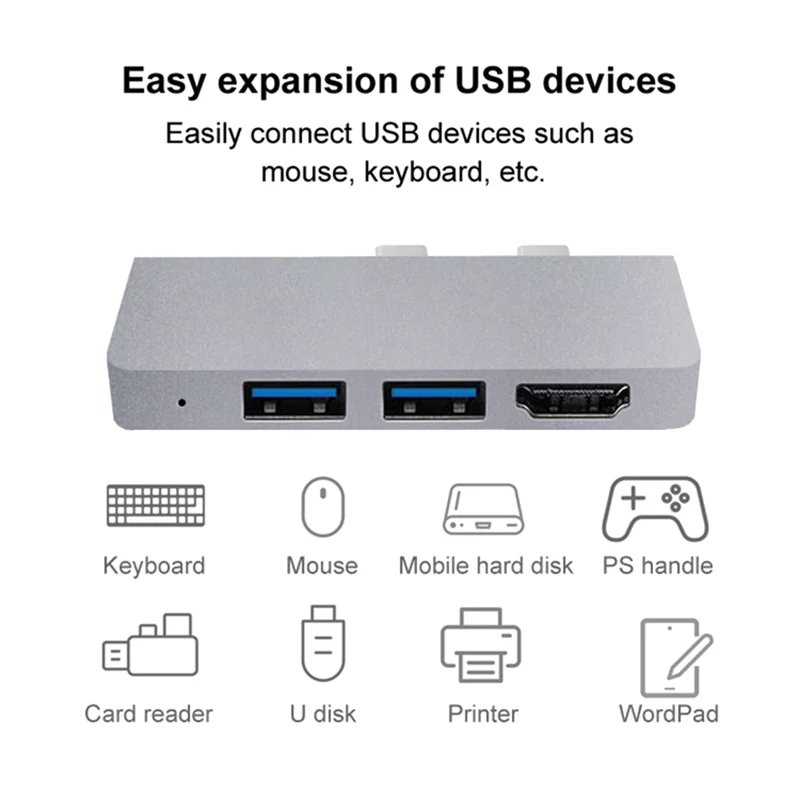 Sust-aFor Surface Pro 8 Hub USB C, adaptateur 4K et Compatible + 2 lecteurs USB 3.0 adaptateur de lecteur de carte SD/TF pour Surface Pro