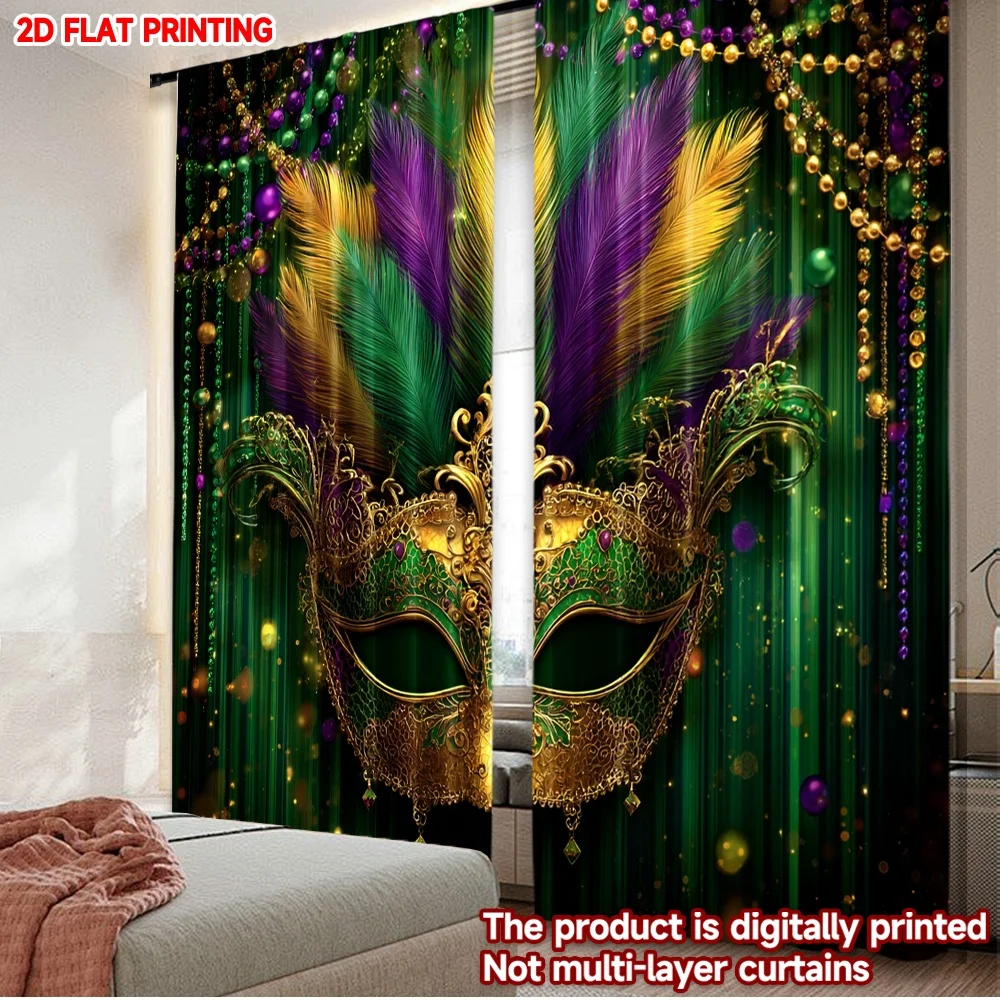 2D flat printing 2pcs Curtain Curtain Mardi Gras Golden Mask(1) Digital Printed Polyester Drapes All Season Party & Holiday