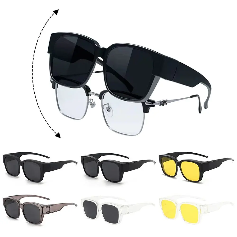 Portable Fit Over Glasses Sunglasses Women Men Trendy Square Shades Wrap Around UV Protection Sun Glasses for Driving Riding