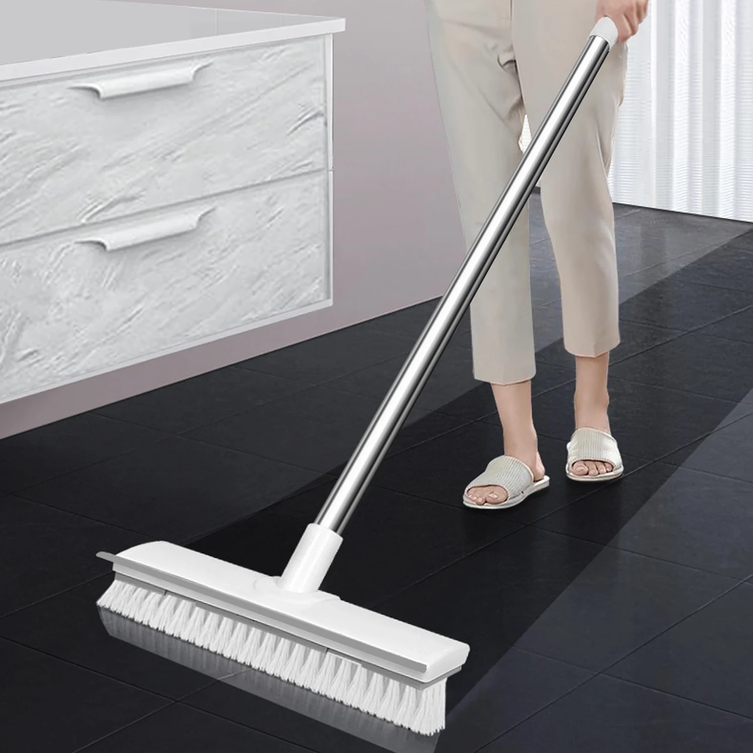 Bathroom Floor Brush 2 In 1 Wash the floor Brush the ground Seam Brush Tile Long Handle Wall Wash Toilet Cleaning