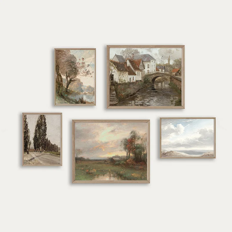 Vintage Seascape Wall Art Print Ocean Wave Printable Painting Cloudy Sky Rustic Landscape Artwork Nautical Poster Home Decor Set
