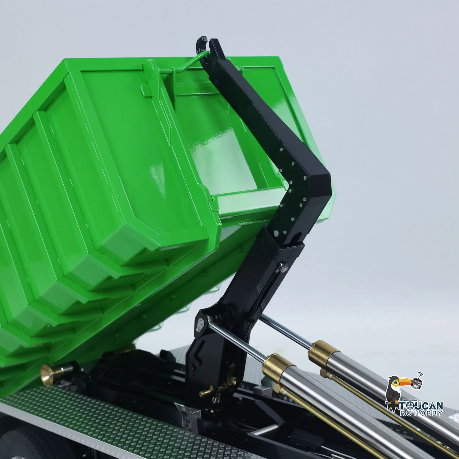 Disponibile 8x8 1/14 idraulico RC autocarro con cassone ribaltabile in metallo verde Roll On Off modello di auto ribaltabile sistema di luce sonora modello giocattolo remoto