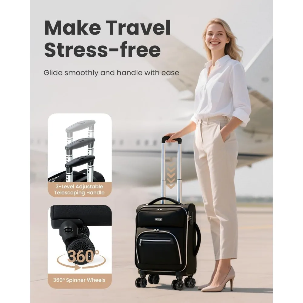 Lightweight 16-Inch Softside Underseat Carry-On Luggage Approved for Air Travel - Overnight Bag with Wheels for Easy Mobility