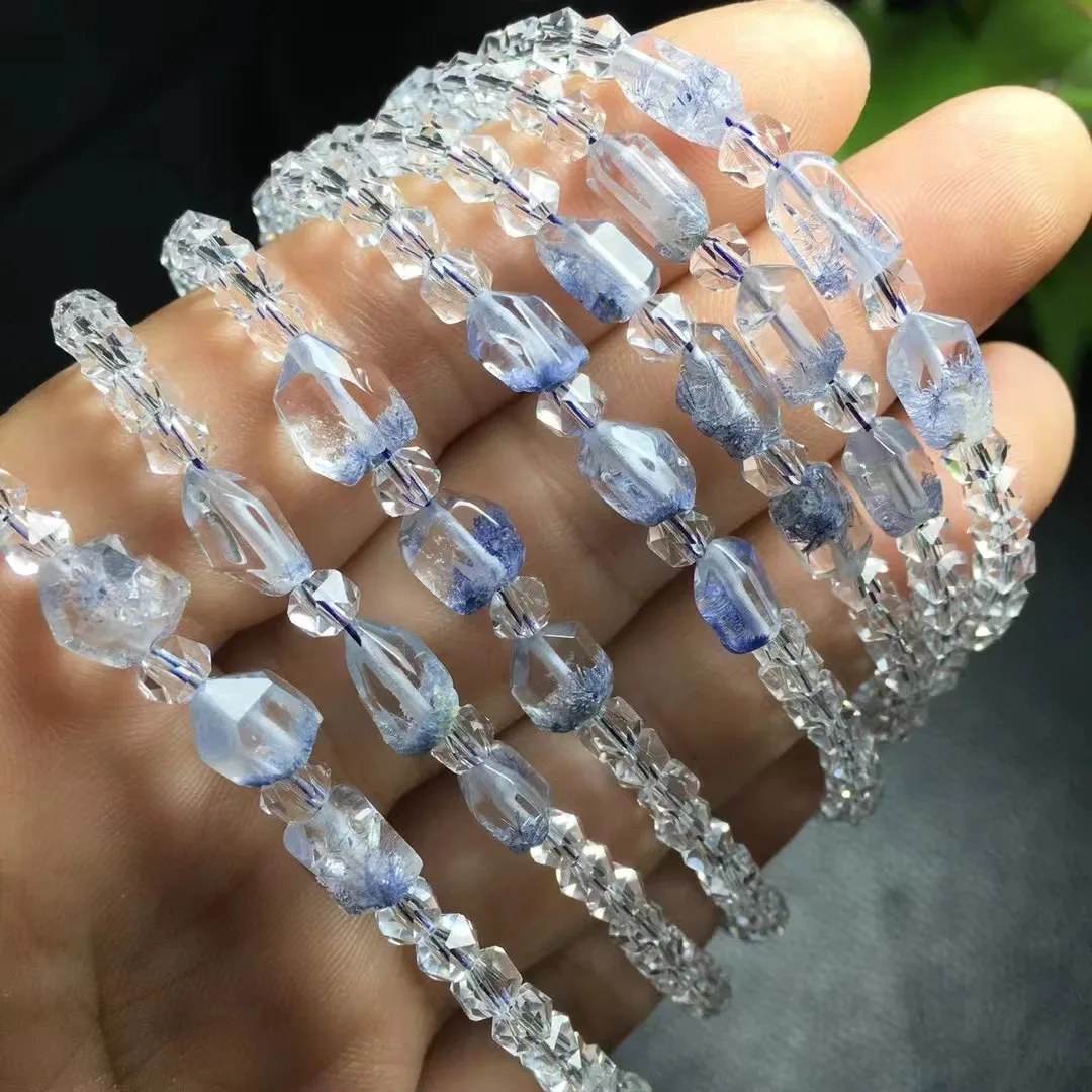 Unit One Bracelet Popular Sae Natural Dumortierite Crystal Healing Free Form Bracelet With Faceted Clear Quartz Crystal For Gift