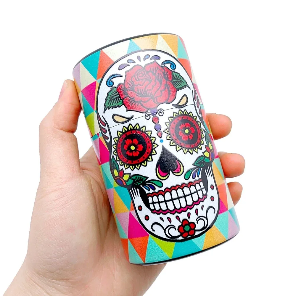 Plastic Air Tight Can-Stash Vacuum Container for Sealed Spice, Tobacco with Tie Dye Skull