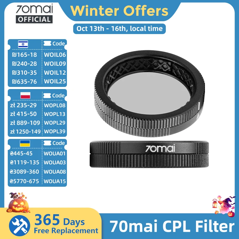 Original 70mai CPL-Filter für 70mai Dash Cam 4K A800SE/A510/A800S/A500S/A200/Lite2 D10/Lite D08 Objektivfilter Objektivdeckel