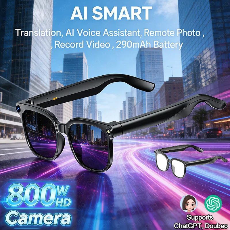 

2026 AI Smart Glasses 800W Camera Translation Photo Video Recording AI Chat Dual Speakers Waterproof Wireless Call Smart Glasses