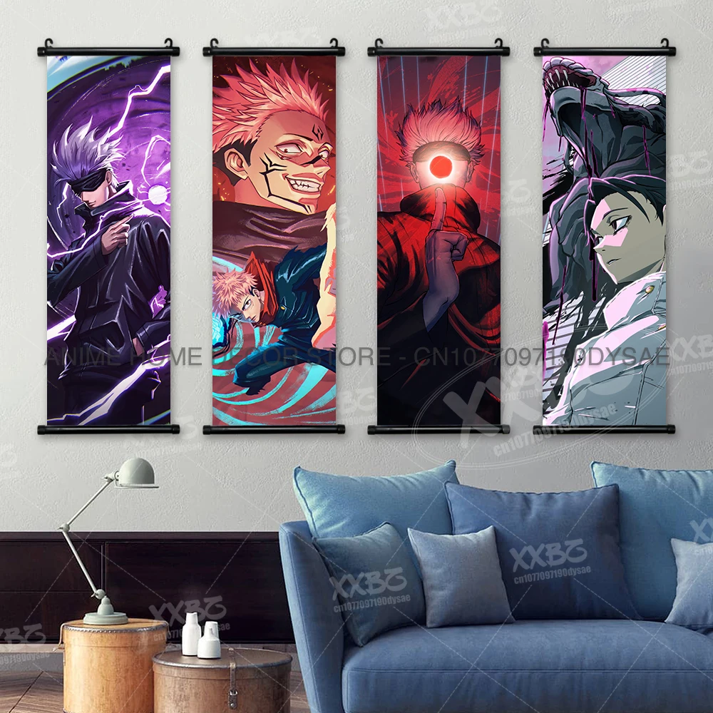 Jujutsu Kaisen Poster Anime Gojo Satoru Hanging Painting Ryomensukuna Scroll Picture Inumaki Toge Canvas Wall Artwork Home Decor