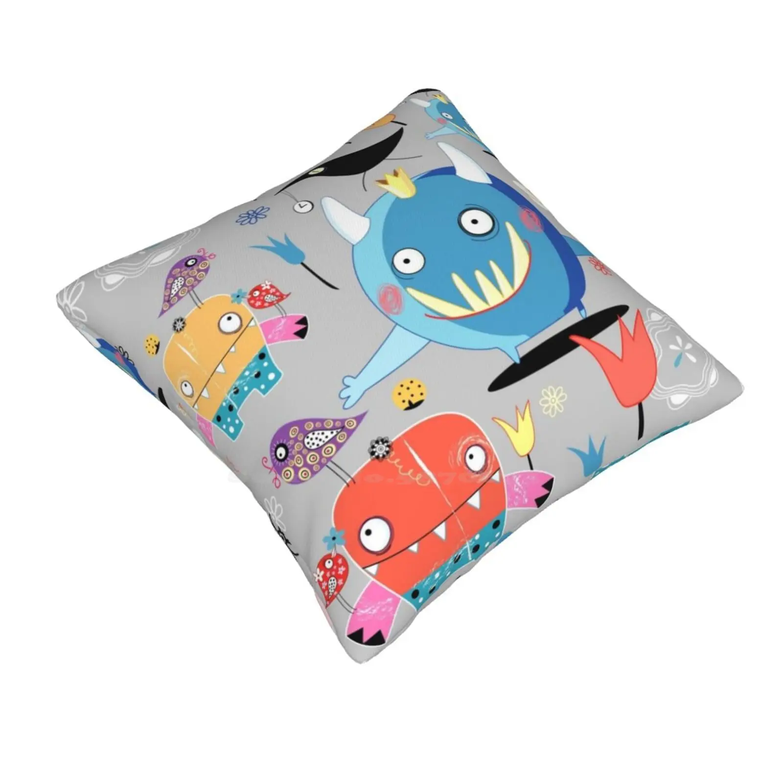 Funny Monsters Fashion Sofa Throw Pillow Cover Pillowcase Monsters Smiles Love Birds Blue Red Fun Background Beauty Colorful