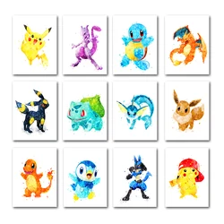 Pokemon Watercolor Canvas Painting Pikachu Charizard Bulbasaur Poster Home Dorm Wall Art Decoration Children Gift Mural Cuadros