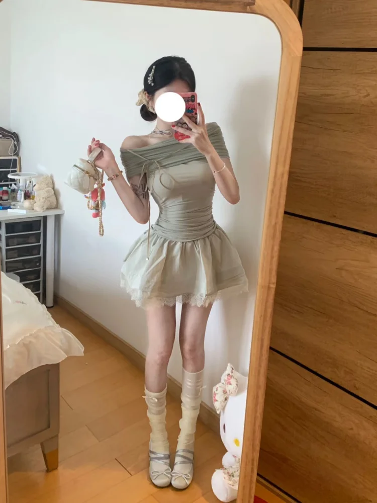 Sweet Sle oulder Bared ort Sve T irt Dames Slim Fit Zomer Pure Desire ort Lengte Top Koreaanse versie Katoen Ma...