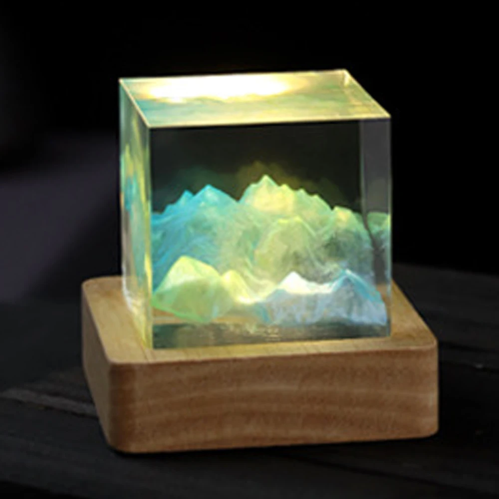 

5cm Cube Organism Resin Table Light Creactive Art Decoration Lamp Mountain Theme Night Light USB Charge