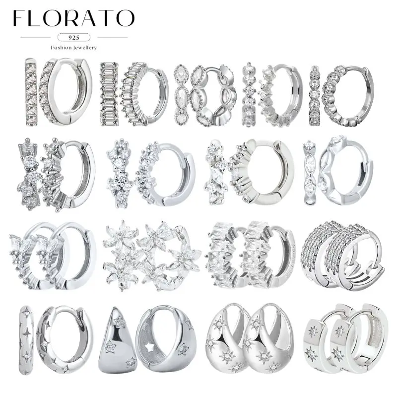 Perforated Trend Round 925 Silver Needle Geometric Crystal White Zircon Silver Hoop Earrings Fashion Party Jewelry Couple Style