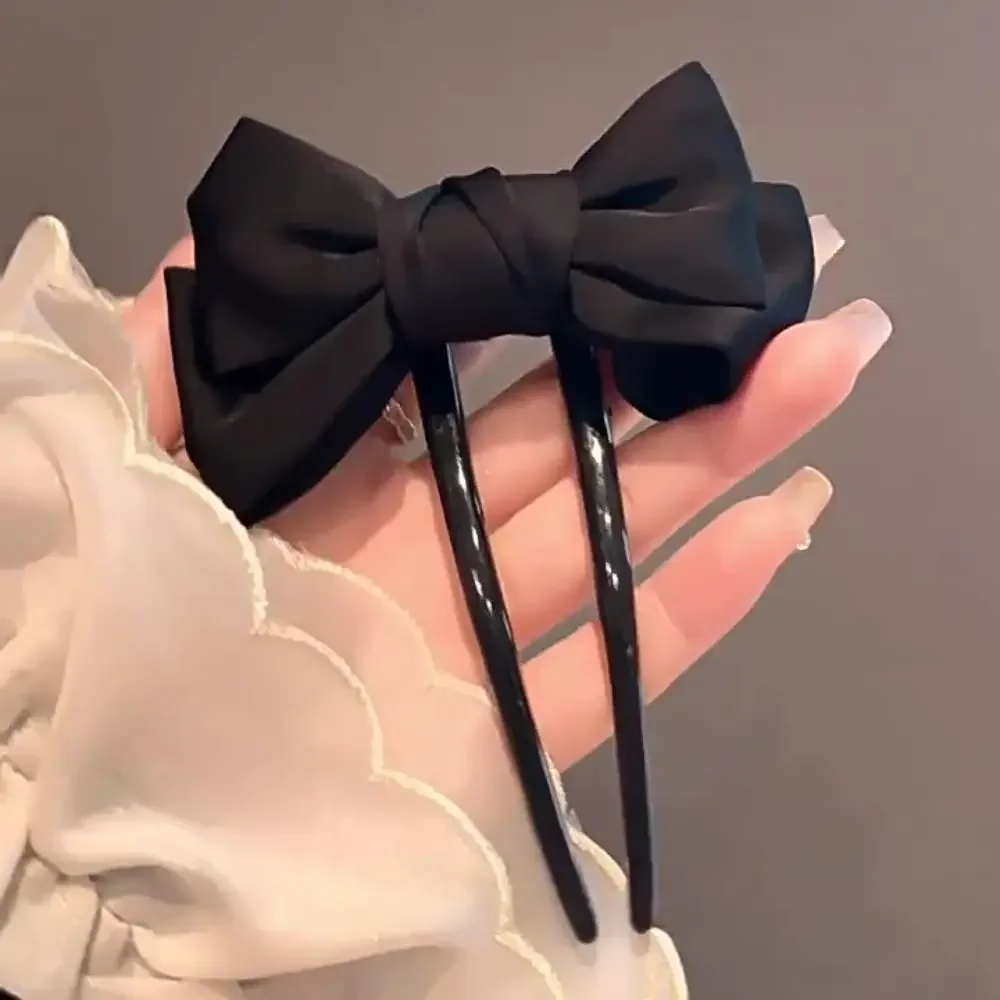 Chic Plastic+Cloth U-Shaped Hair Clip Hair Styling Korean-Style Updo Barrettes Elegant Black Hair Accessories Daily