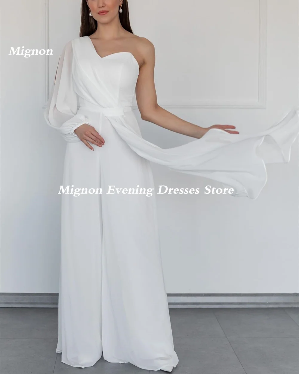 Mignon Chiffon One-shoulder Populer Prom Gown Ruffle Floor-length Formal Elegant Evening Party Dress for Women 2023