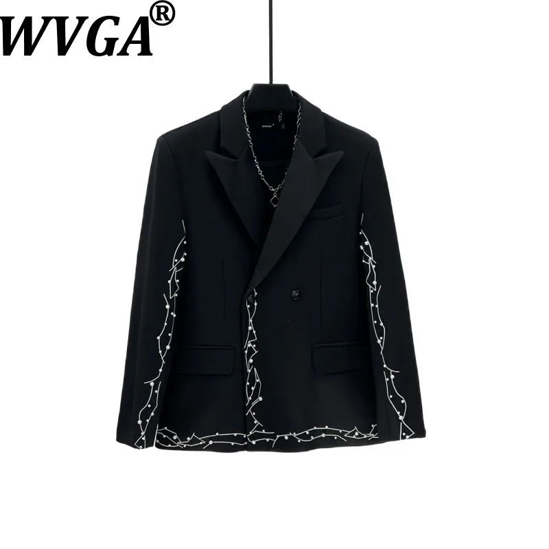 WVGA Spring Autumn New Men Tide Pearl Embroidery Trendy Turn-Down Collar Blazer Niche Chic Casual Straight Suit Pants Set W16585