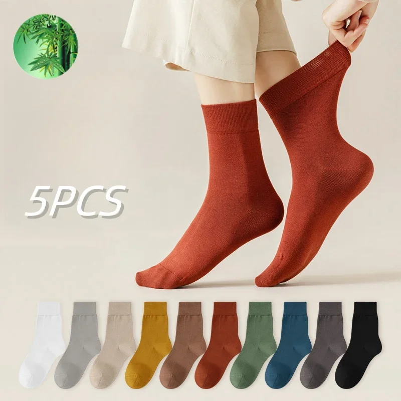 Bamboo Fiber Men's Socks 5 Pairs High Quality Business Long Breathable Women socks Boneless Couple Casual Deodorization Autumnn