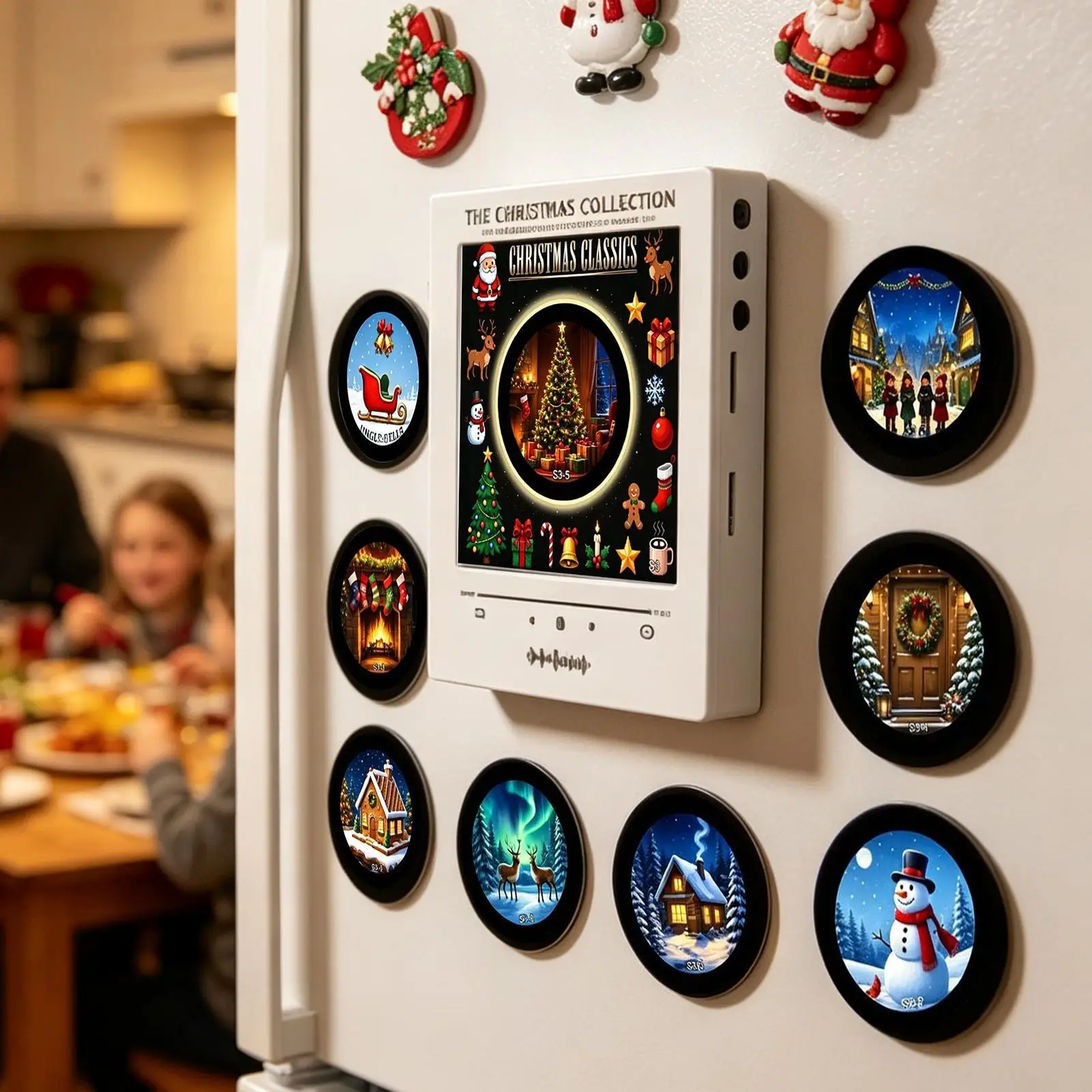 Christmas Rotating Music Box With 9 Discs Magnetic Fridge Music Player Christmas Fridge Player For Kitchen Home Festive Decor
