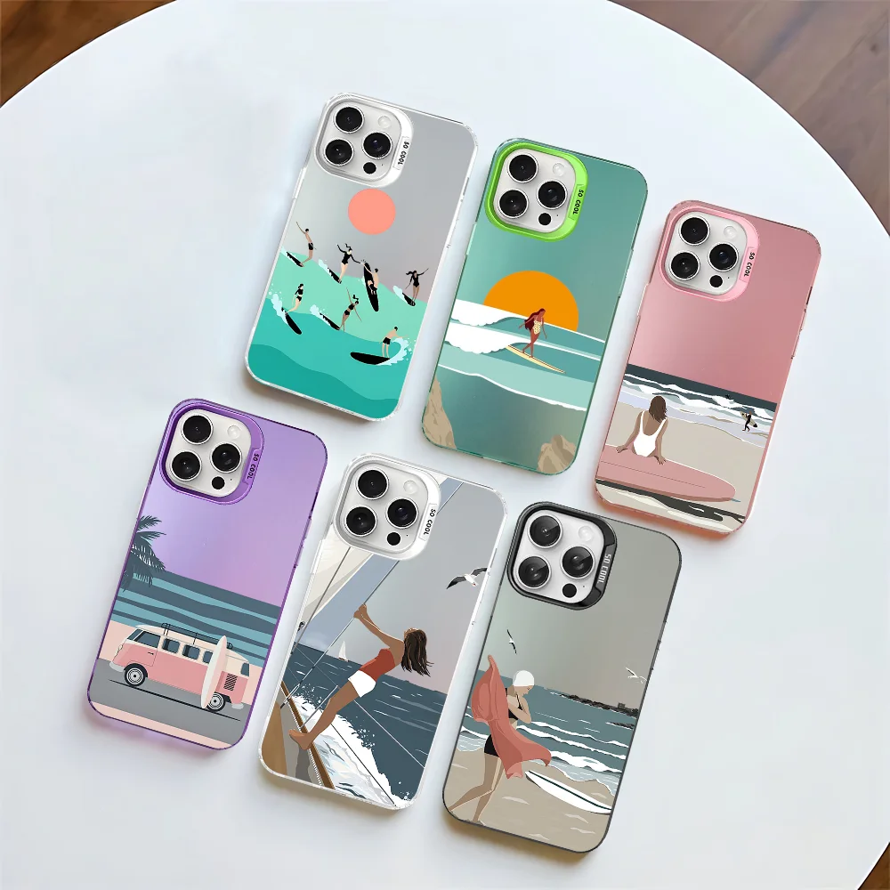 

Beach Surf Girl Phone Case For IPhone 16 15 14 13 12 11 Pro Max X XR XSMAX 8 7 Plus Matte Shockproof Back Cover