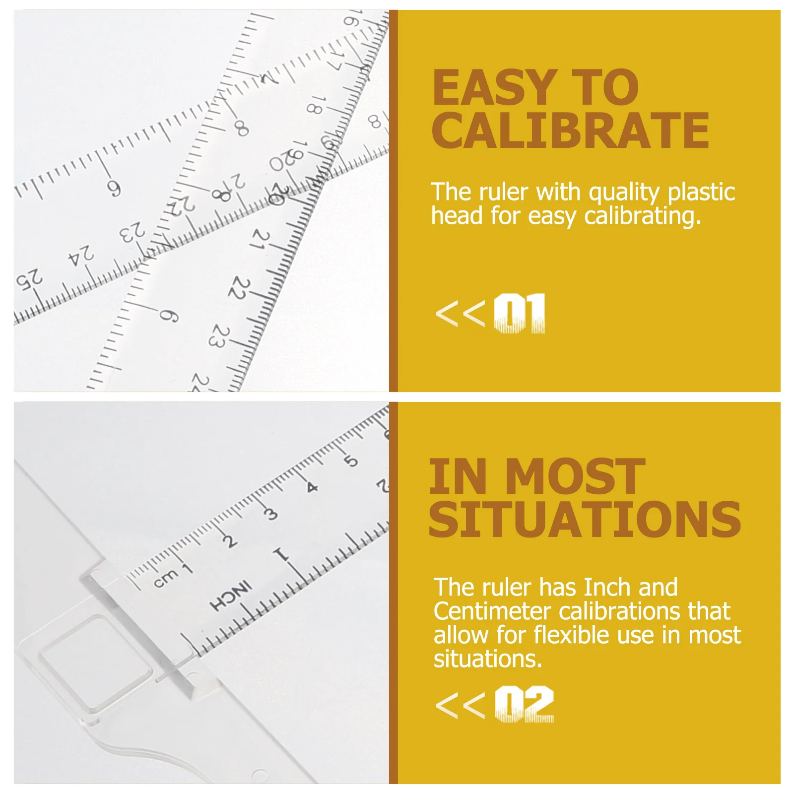 

2pcs Transparent Plastic T-Shape Ruler Double Scale Measuring Drafting Supplies Art Rulers School Office Home Use T-Square Ruler