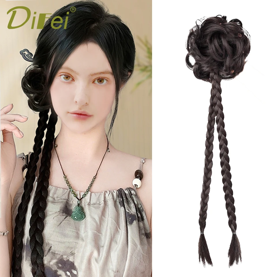 DIFEI Bun Ponytail Combination Synthetic Wig Female Low Ponytail Grip Wig Braid Natural Cheongsam Hair Ponytail