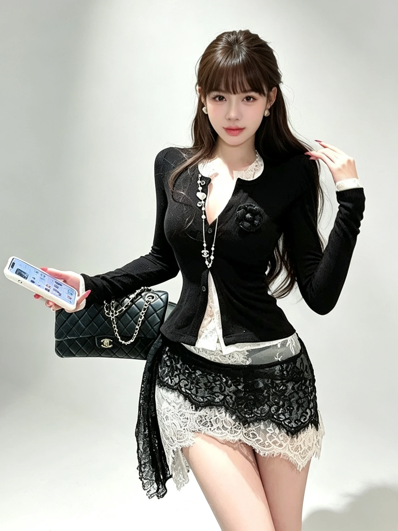 Pure Desire Spicy Girl Lace Knitted Patchwork Fake Two-Piece Top And Short Skirt Set Women's Asymmetrical Wraparound  Skirt