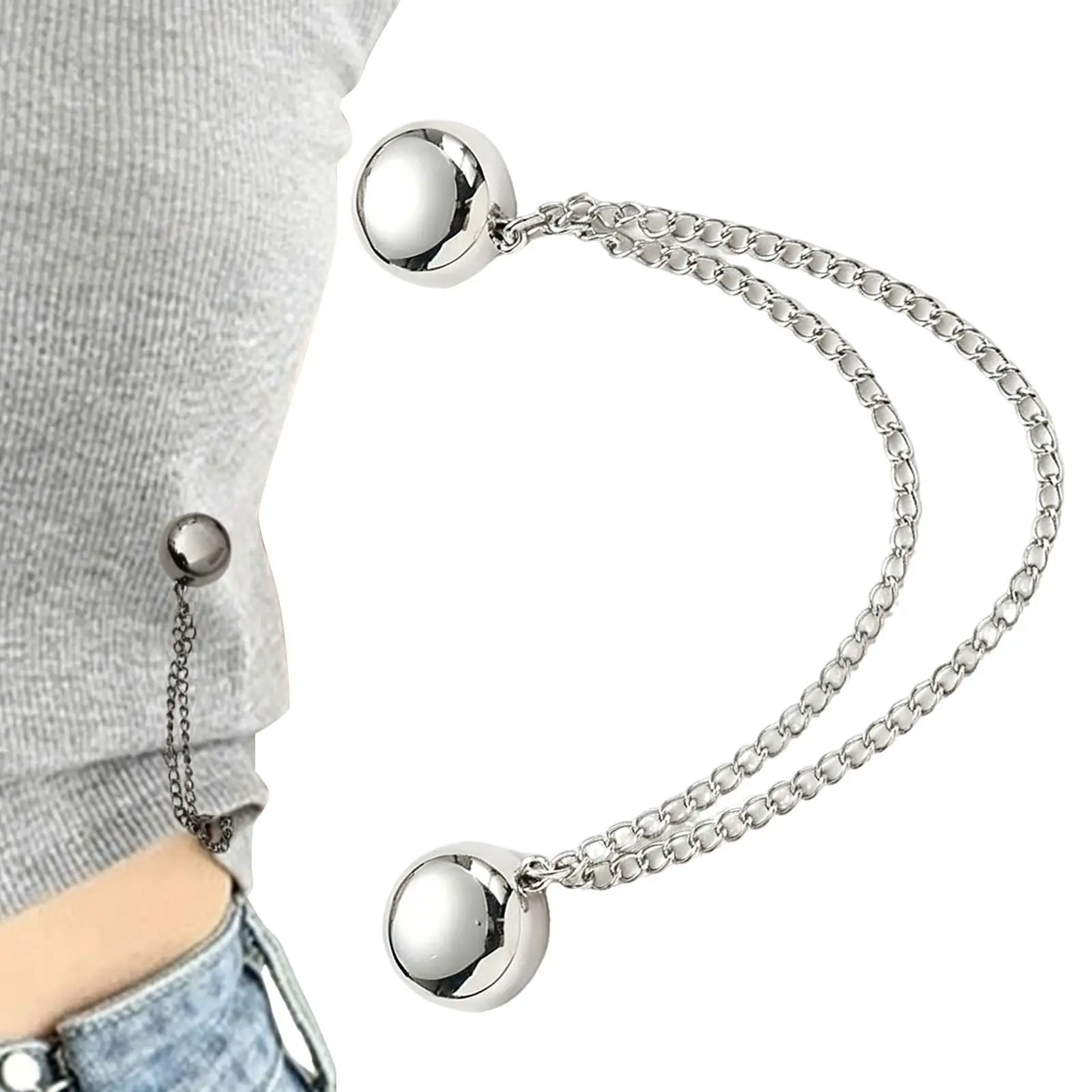 6cm Magnetic Shirt Clips w/Chain, Multi-Function Anti-Wrinkle Clothing Fasteners, Adjustable Magnetic Clasps for Blouses Sleeves